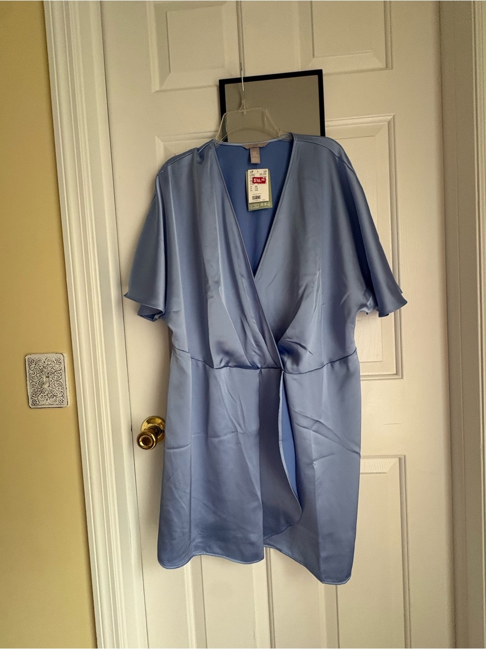 H&M Sky Blue Satin Wrap Short Robe